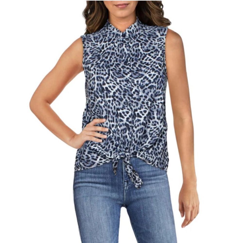 NWT Beach Lunch Lounge Leopard Sleeveless Button down Top sz S